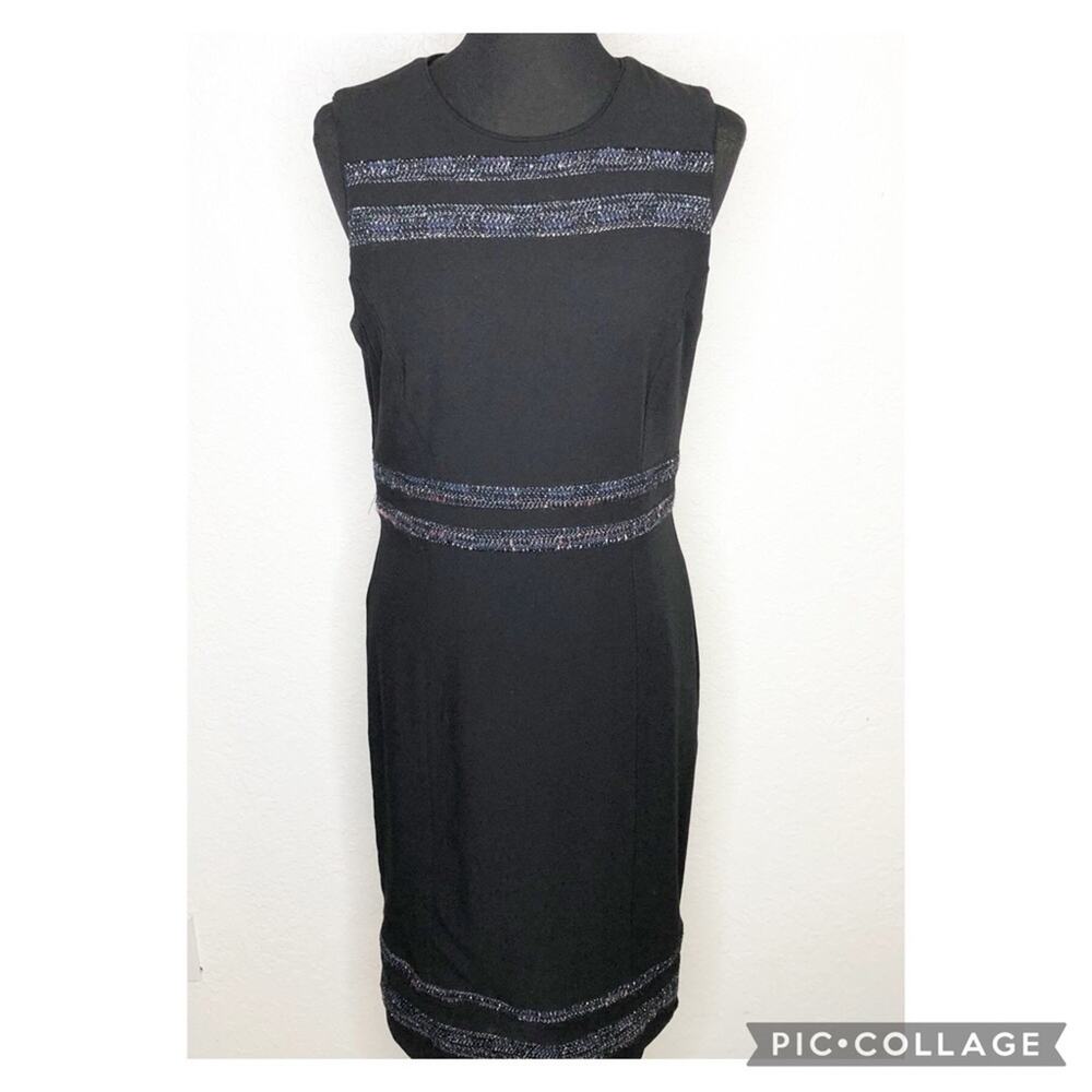 WHBM black tweed striped trim sleeveless sheath dress size 12